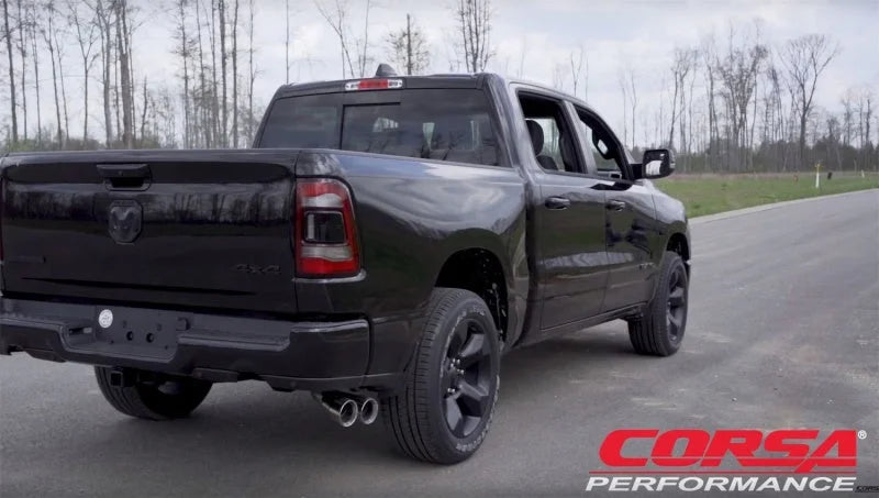 Corsa 19-24 Ram 1500 5.7L Crew Cab w/57in or 76in Bed Cat-Back Single Side Exit 4in PolishedDual Tip - Side View
