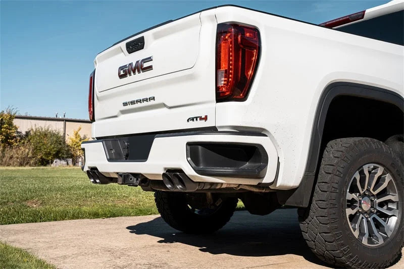 Corsa 19-25 GMC Sierra 1500 Cat-Back Dual Rear Exit with Twin 4in Black Powder Coat Pro-Series Tips - Detail View