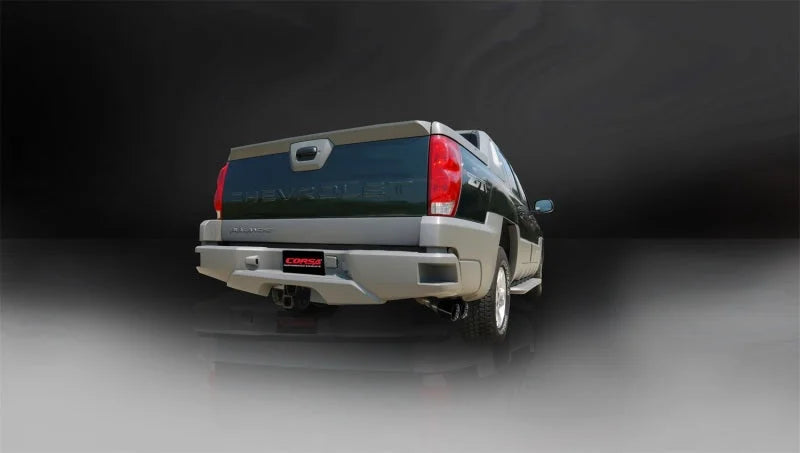 Corsa 2002-2006 Chevrolet Avalanche 5.3L V8 3in Sport Cat-Back Exhaust w/ twin 4in Black Tips - Side View