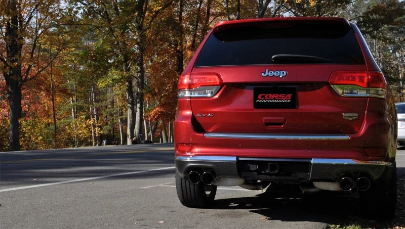 Corsa 2014-2021 Jeep Grand Cherokee Summit Edition Black 2.5in Dual Rear Exit Cat-Back Exhaust - Side View