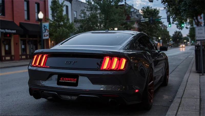 Corsa 2015-2017 Ford Mustang GT 5.0 3in Cat Back Exhaust Black Dual Tips (Sport) - Detail View