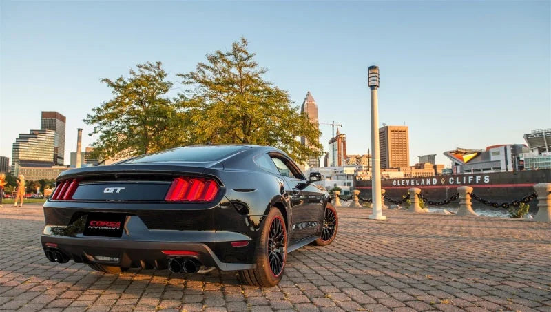 Corsa 2015-2017 Ford Mustang GT 5.0 3in Cat Back Exhaust Black Quad Tips (Sport) - Side View