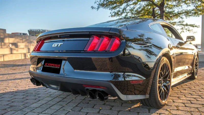 Corsa 2015-2017 Ford Mustang GT 5.0 3in Cat Back Exhaust Black Quad Tips (Xtreme) - Side View