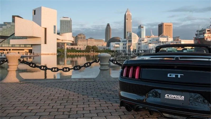 Corsa 2015-2017 Ford Mustang GT Convertible 5.0L V8 Black Sport Cat-Back Dual Rear Exit - Detail View