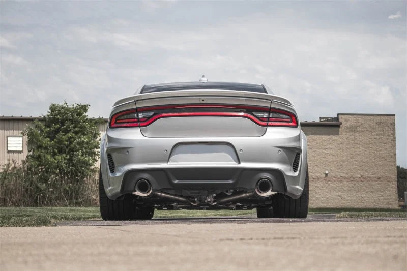 Corsa 2015-2023 Charger SRT/Hellcat/Redeye 2.75in Valved Catback DRE w/ Single 4.5in Blk PVD Tips - Side View