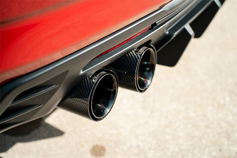 Corsa 2016-2024 Chevrolet Camaro SS / ZL1 Valved Axle-Back Exhaust w/ Black Carbon Fiber Quad Tips - Back View