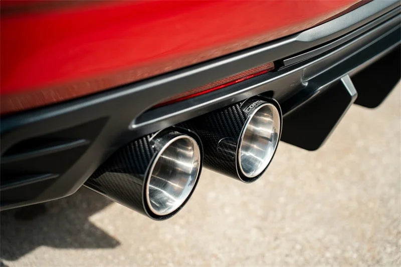 Corsa 2016-2024 Chevrolet Camaro SS / ZL1 Valved Axle-Back Exhaust w/ Carbon Fiber Quad Tips - Back View