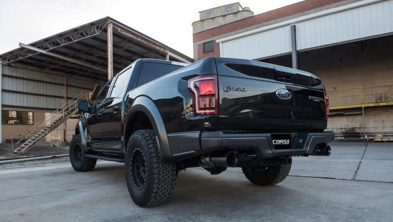 Corsa 2017-2020 Ford F-150 Raptor 3.5L Sport Cat-Back Dual Rear Exit w/ 5in Gunmetal Tip - Detail View