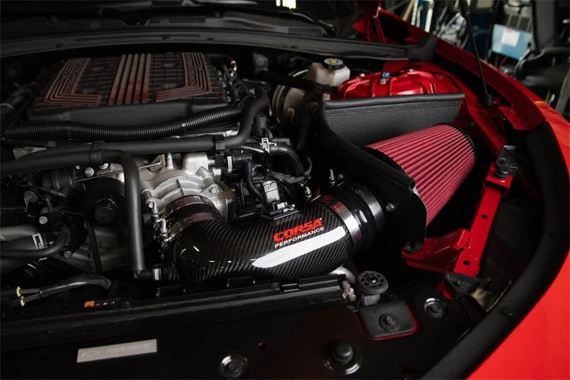 Corsa 2017-23 Chevrolet Camaro ZL1 Carbon Fiber Air Intake w/ DryTech 3D No Oil Filtration - Side View
