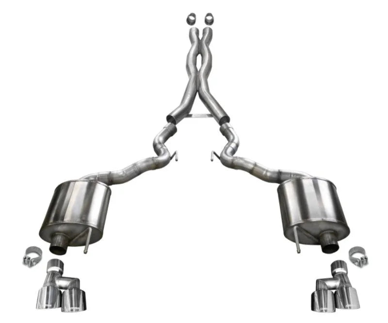 Corsa 2018-2023 Ford Mustang GT Convertible Sport Cat-Back Exhaust w/ 4in Tips - Side View
