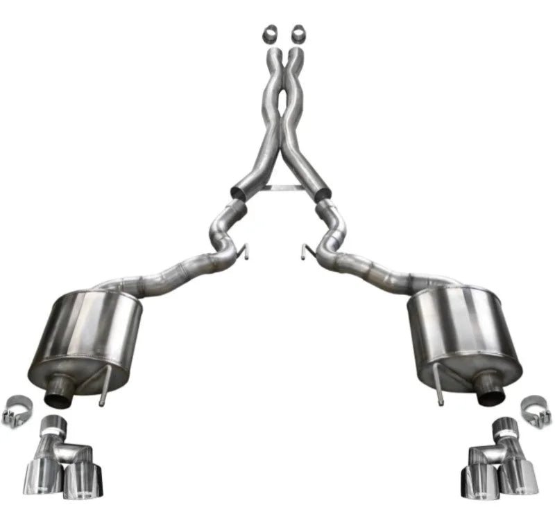 Corsa 2018-2023 Ford Mustang GT Convertible w/o Active Valves Xtreme Cat-Back w/ 4in Tips - Side View