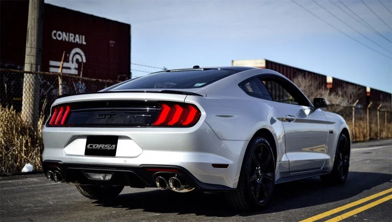 Corsa 2018-2023 Ford Mustang GT Fastback 5.0L 3in Cat-Back System Dual Rear Exit w/ 4in Black Tips - Back View