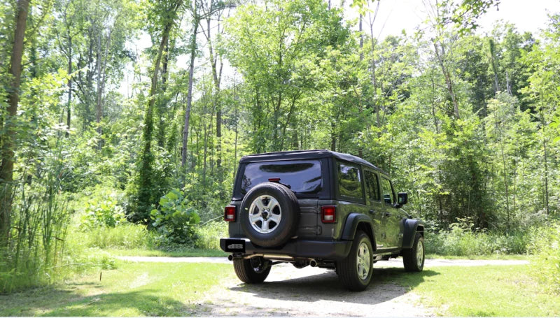 Corsa 2018-2025 Jeep Wrangler JL 2.5in Dual Rear Exit Black Tips Sport Axle-Back Exhaust - Installation View