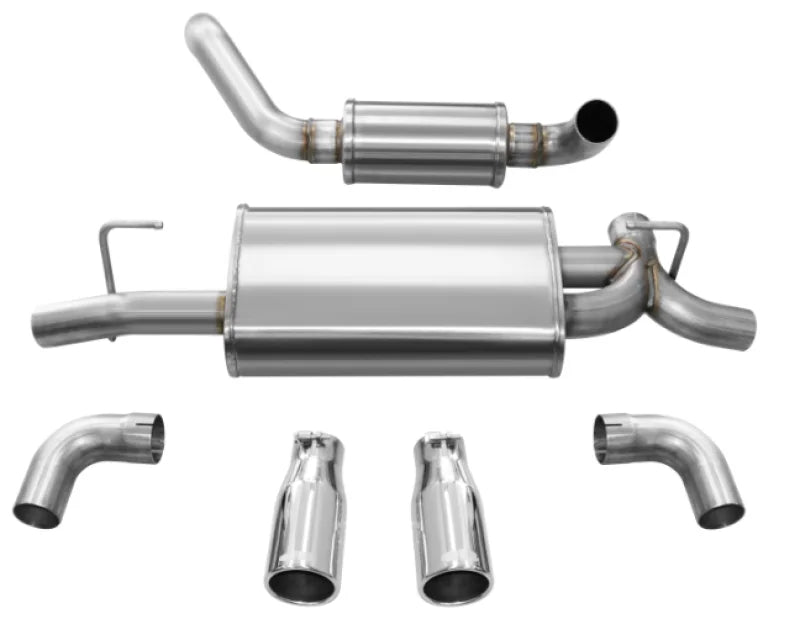 Corsa 2018-2025 Jeep Wrangler JL 2.5in Dual Rear Exit Polished Tips Touring Axle-Back Exhaust - Side View