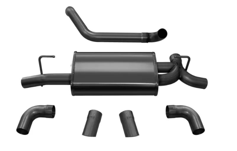 Corsa 2018-2025 Jeep Wrangler JL 2.5in Dual Rear Turn Down Exit Black Sport Axle-Back Exhaust - Installation View