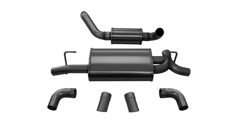 Corsa 2018-2025 Jeep Wrangler JL 2.5in Dual Rear Turn Down Exit Black Touring Axle-Back Exhaust - Installation View
