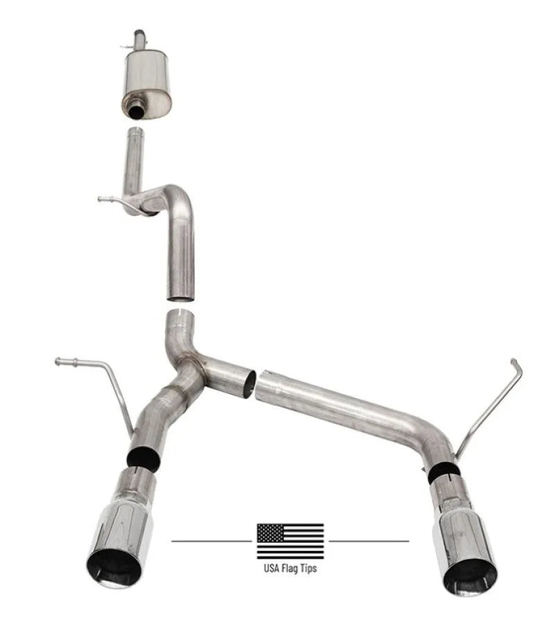 Corsa 2018-2025 Jeep Wrangler JLU 3.6L 2.75in Sport Cat-Back Exhaust w/ American Flag Tips - Side View