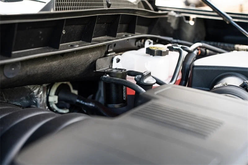 Corsa 2019-2025 Silverado/Sierra & 2021-2025 Tahoe/Suburban/Yukon/Denali Aluminum Oil Catch Can - Detail View