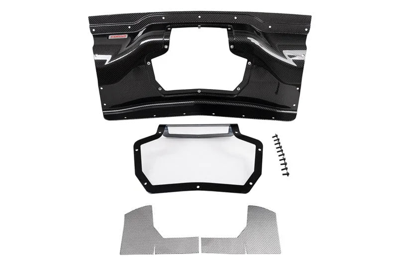 Corsa 2020+ Chevrolet Corvette C8/Z06 Carbon Fiber Air Intake Trunk Panel with Polycarbonate - Side View
