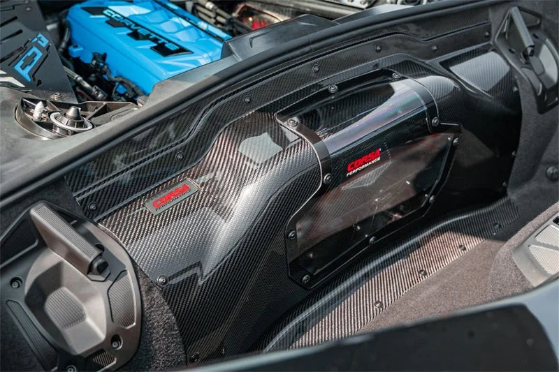 Corsa 2020+ Chevrolet Corvette C8/Z06 Carbon Fiber Air Intake Trunk Panel with Polycarbonate - Back View