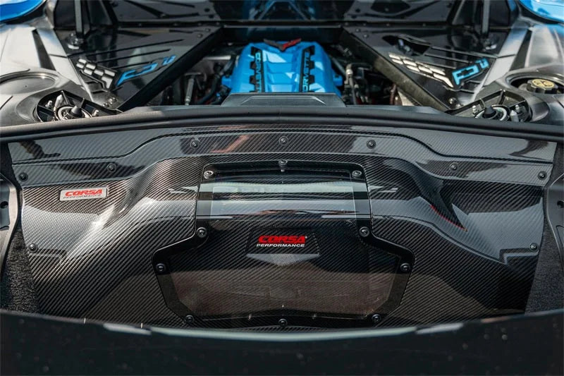Corsa 2020+ Chevrolet Corvette C8/Z06 Carbon Fiber Air Intake Trunk Panel with Polycarbonate - Installation View