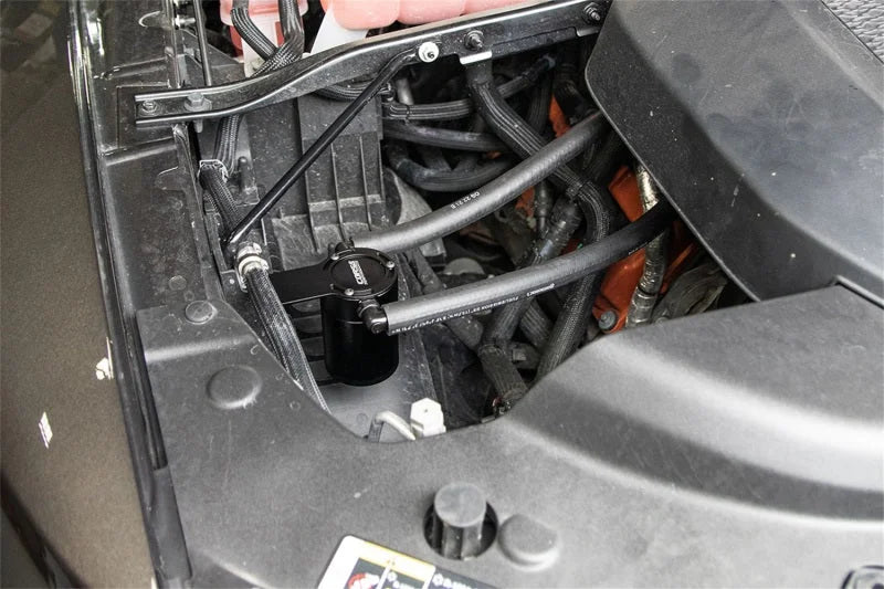Corsa 2021-2024 Dodge Ram TRX Crew Cab Aluminum Oil Catch Can w/Mounting Bracket - Side View