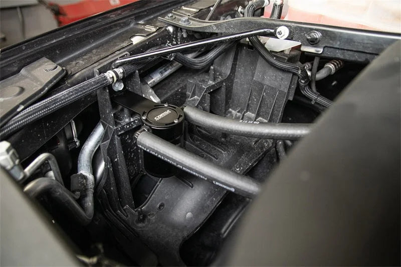 Corsa 2021-2024 Dodge Ram TRX Crew Cab Aluminum Oil Catch Can w/Mounting Bracket - Back View