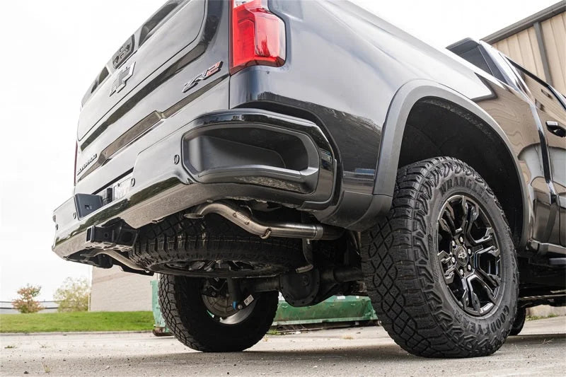 Corsa 2022-2024 Chevrolet Silverado 1500 Cat-Back Dual Rear Exit with Turn Down Tail Pipes - Side View