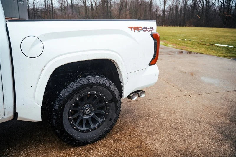 Corsa 22-25 Toyota Tundra 4WD 3in Sport Cat-Back Side Exit Exhaust System w/ Twin 4in Polished Tips - Side View