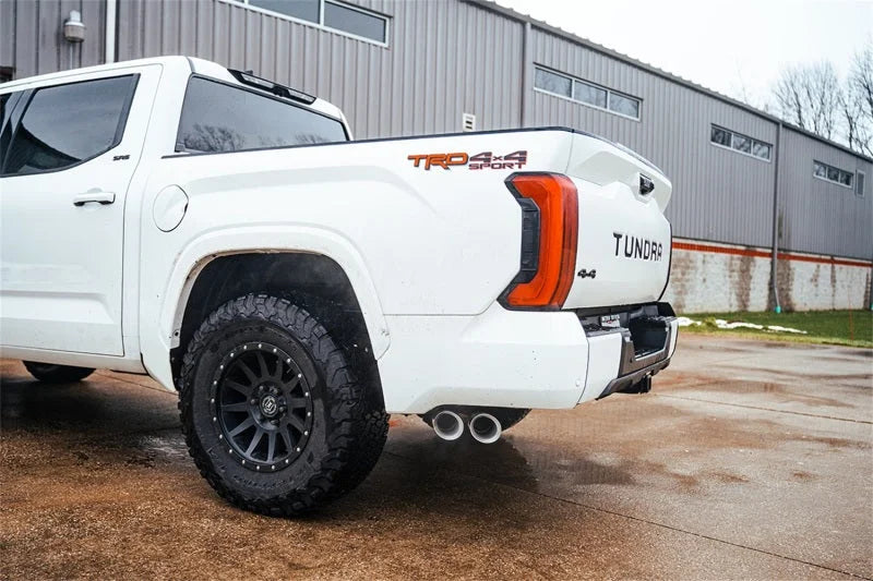 Corsa 22-25 Toyota Tundra 4WD 3in Sport Cat-Back Side Exit Exhaust System w/ Twin 4in Polished Tips - Detail View
