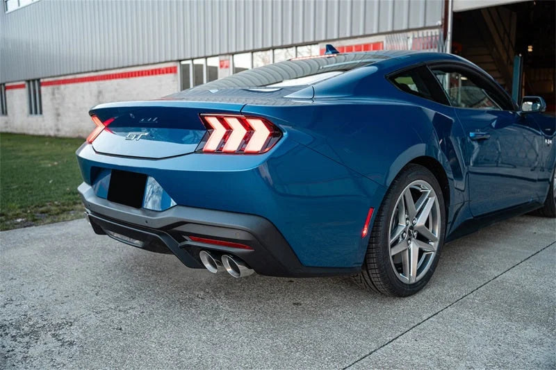 Corsa 24+ Ford Mustang V8 5.0L 3in Cat-Back Exhaust System w/ Twin 4in Polished Pro-SeriesTips - Side View