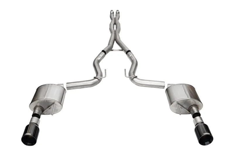 Corsa 24+ Ford MustangGT Xtreme Cat-Back Ex.Sys 3.0in Dual Rear Exit w/4.5in Blk PVD StraightCut Tip