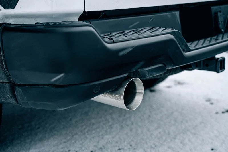Corsa  25-26 Ram 2.5in Stainless Steel Sport Cat-back Dual Rear Exit 5.0in Polished Tip - Side View