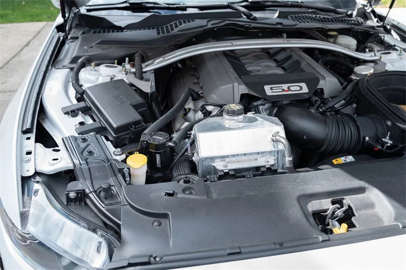 Corsa Performance 2015-2017 Ford Mustang 3 oz. Aluminum Oil Catch Can W/ Mounting Bracket - Side View