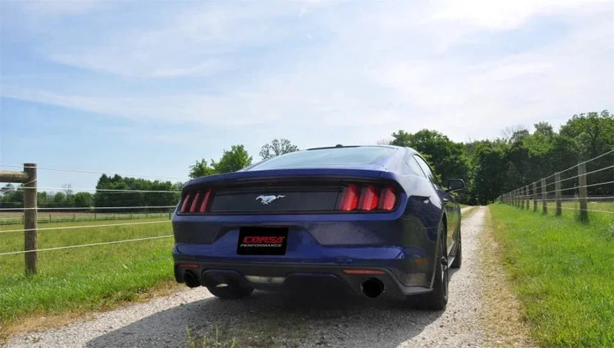 Corsa 2015-2017 Ford Mustang EcoBoost 2.3T Sport 3in Cat-Back Dual Rear Exit Black Tips - Side View
