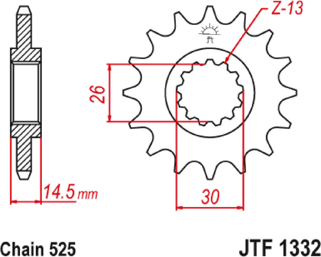 Countershaft Sprocket - 16 Tooth - VFR800 JT Sprockets JTF1332.16RB - Side View