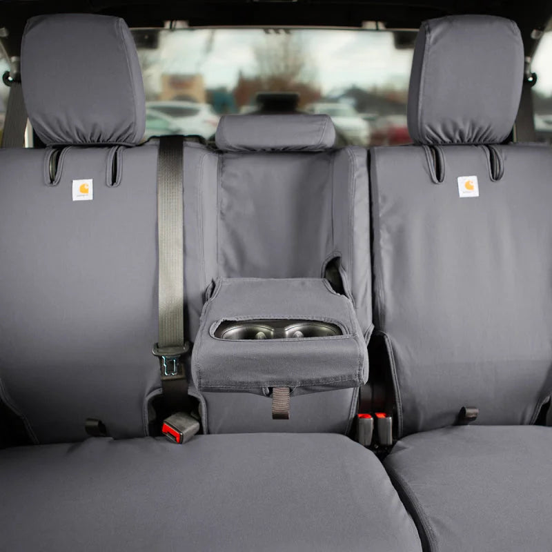 Covercraft Carhartt SeatSaver Custom Front Row Seat Covers fits 2026 Jeep Wrangler 2-Door (mt), Rubicon - Installation View