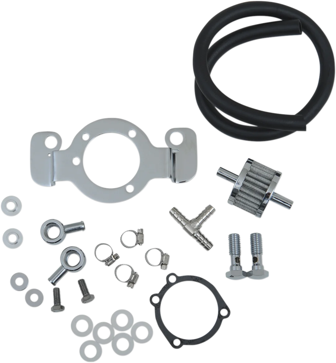 Crankcase Breather with Support Bracket Kit - Sportster DragSpecialties 120087-BC514 - Side View