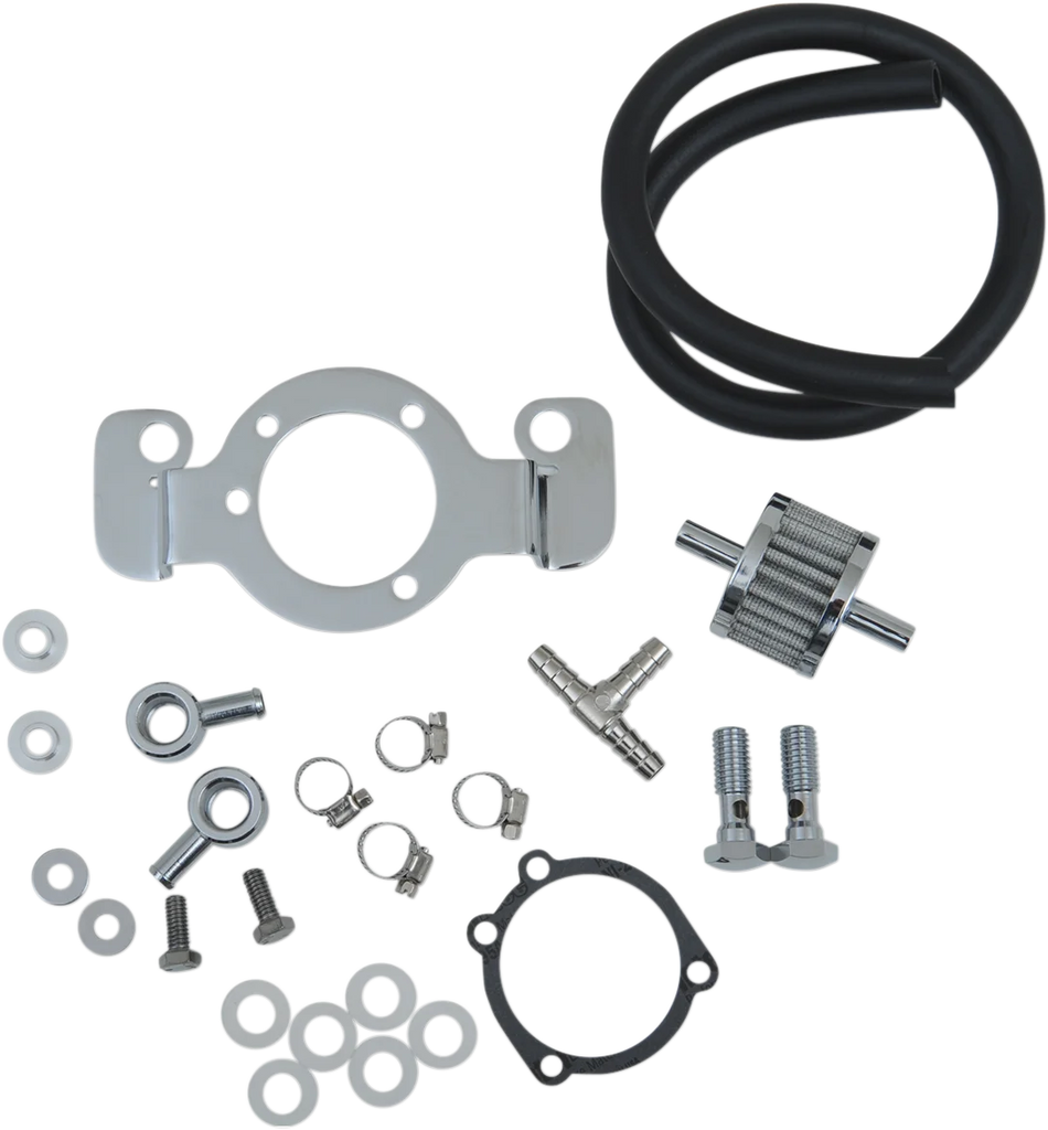 Crankcase Breather with Support Bracket Kit - Sportster DragSpecialties 120087-BC514 - Side View