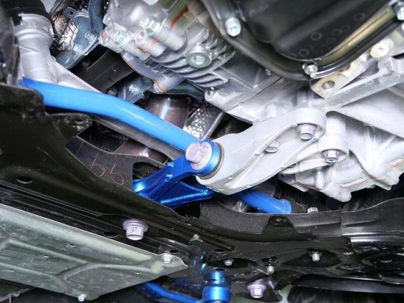 Cusco Engine Pitching Stopper w/ HD Rubber Bushing Steel Construction Blue 2023+ Toyota GR Corolla - Side View