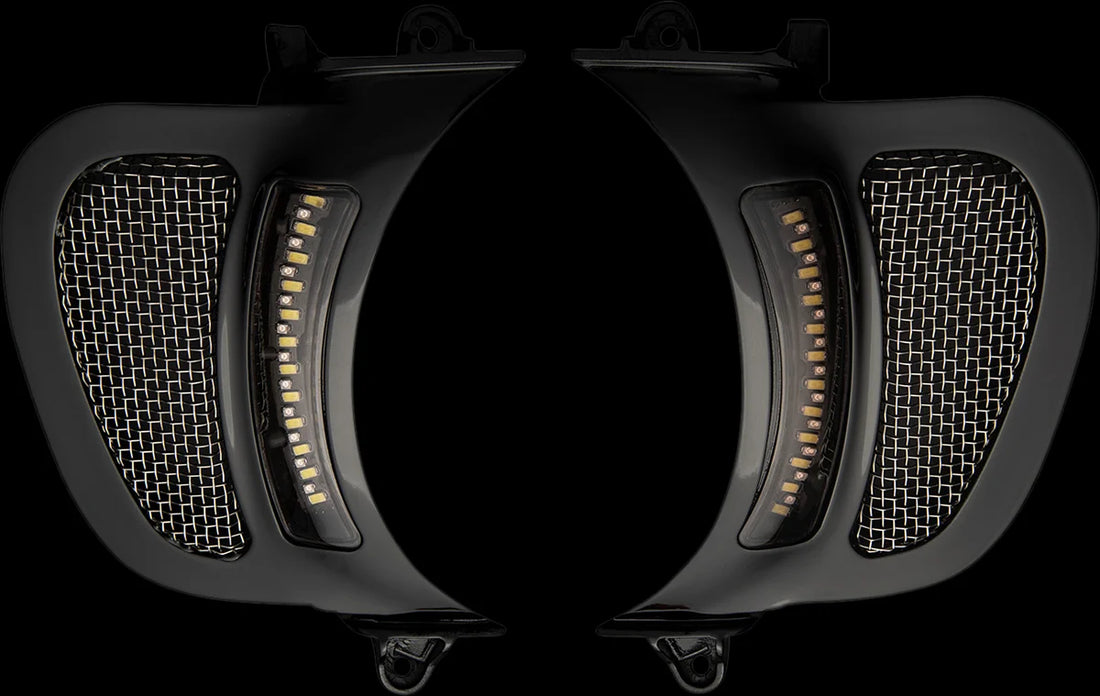 Custom Dynamics LED Vent Insert - Amber/White - Chrome w/ Stainless Mesh CD-RG-V-AW2-C - Side View