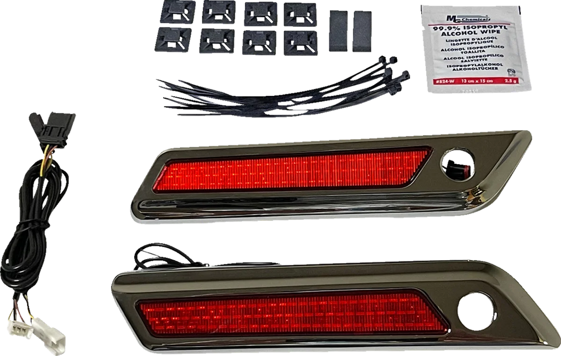 Custom Dynamics Latch Light - Saddlebag - Red - Chrome CD-SBL-BCM-RC - Side View