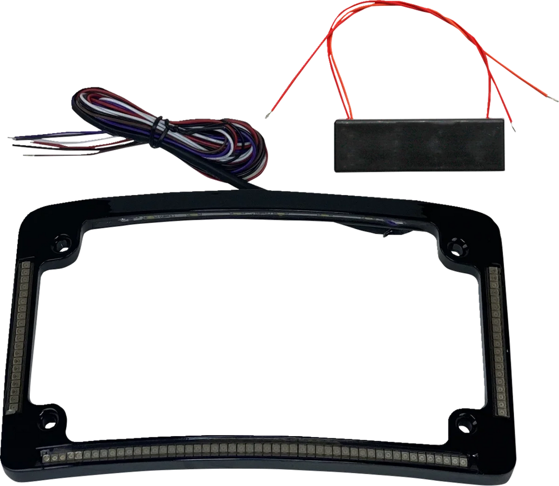 Custom Dynamics License Plate Frame - Red/White LED - Gloss Black TF08-B - Side View