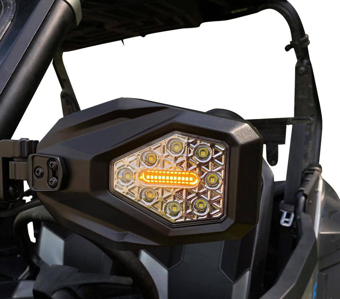 Custom Dynamics Mirrors - SXS - Side View - Hexagon - Black SXS-MIRROR - Back View
