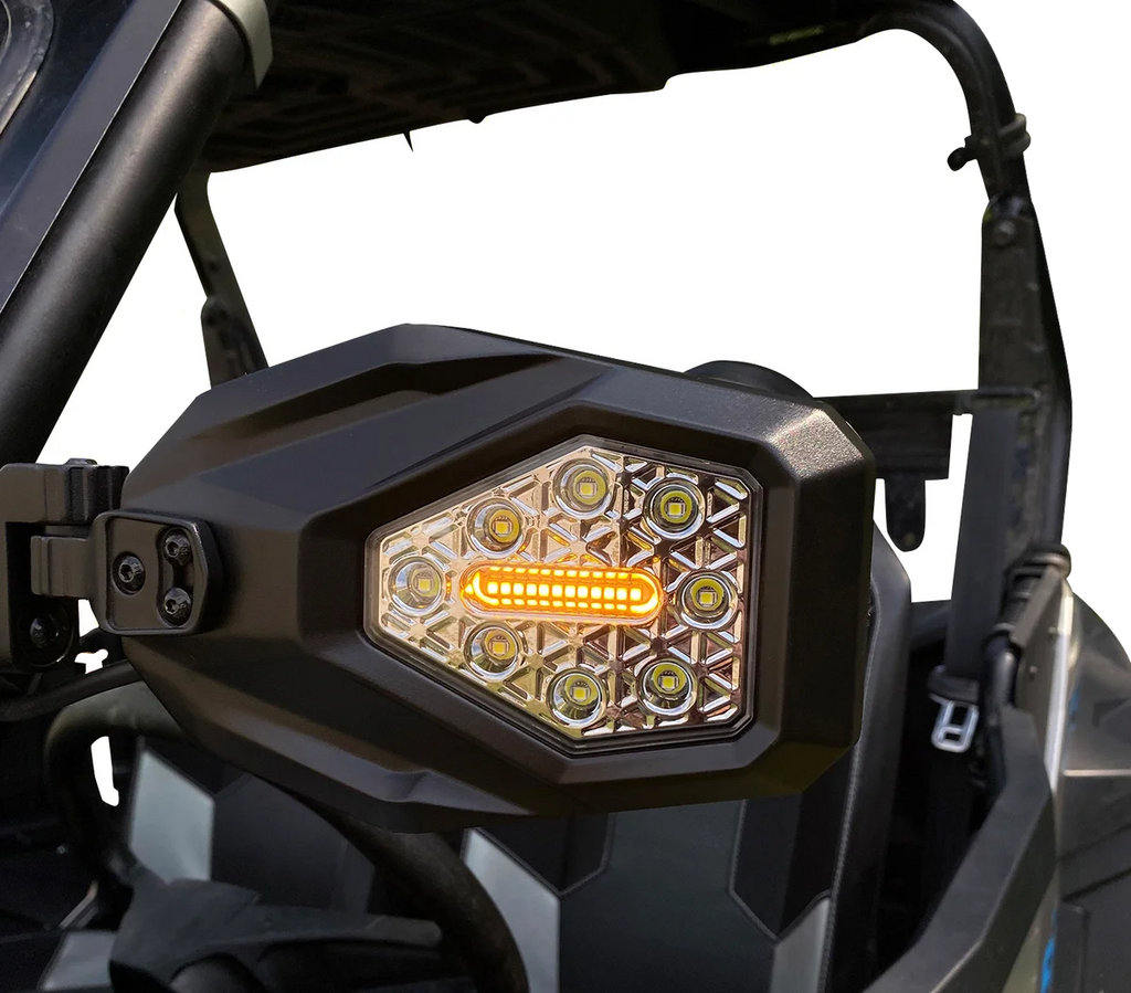 Custom Dynamics Mirrors - SXS - Side View - Hexagon - Black SXS-MIRROR - Back View