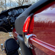 Load image into Gallery viewer, Custom Dynamics Sequential Tour Pak Seat Back Rest LED Lights - Black/Red - FLH CD-TPBR-14-RB - Installation View