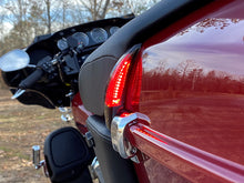 Load image into Gallery viewer, Custom Dynamics Sequential Tour Pak Seat Back Rest LED Lights - Black/Red - FLH CD-TPBR-14-RB - Installation View