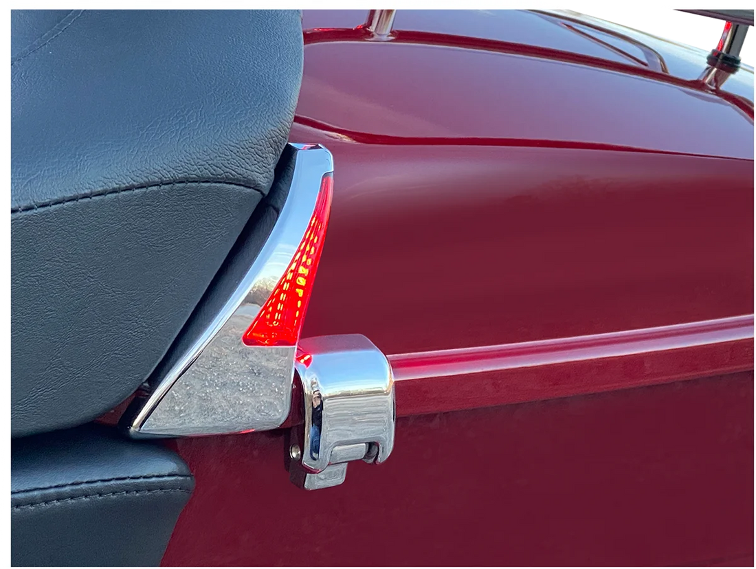 Custom Dynamics Sequential Tour Pak Seat Back Rest LED Lights - Chrome/Red - FLH CD-TPBR-14-RC - Side View