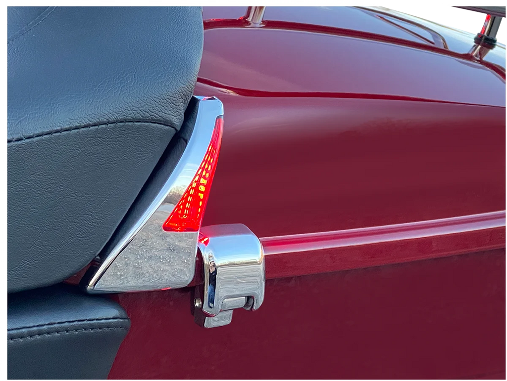 Custom Dynamics Sequential Tour Pak Seat Back Rest LED Lights - Chrome/Red - FLH CD-TPBR-14-RC - Side View