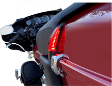 Load image into Gallery viewer, Custom Dynamics Sequential Tour Pak Seat Back Rest LED Lights - Chrome/Smoke - FLH CD-TPBR-14-SC - Side View